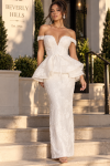 ACE CLUB E.V.E. White Off-Shoulder Embroidered Lace Peplum Maxi Dress ACE CLUB E.V.E. White Off-Shoulder Embroidered Lace Peplum Maxi Dress