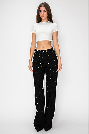 ACE CLUB E.V.E. Black Scattered Pearl Wide-Leg Jeans
