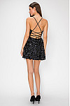 ACE CLUB E.V.E. Black Sequin Floral Lace-Up Mini Dress