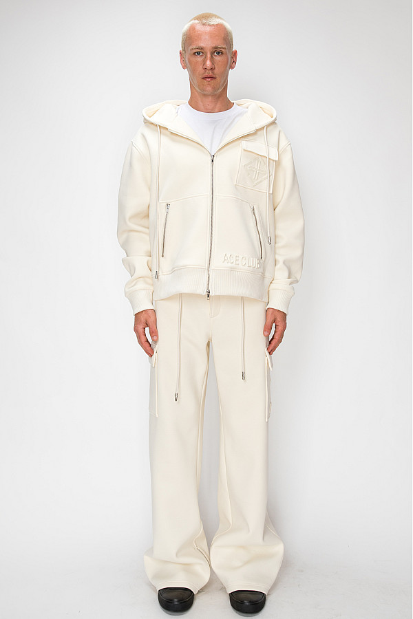 ACE CLUB Logo Emboss Hoodie & Pants Set - Ivory ACE CLUB Logo Emboss Hoodie & Pants Set - Ivory