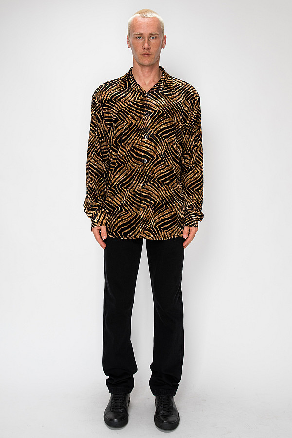 ACE CLUB Rhinestone Tiger Pattern Long Sleeve Shirt