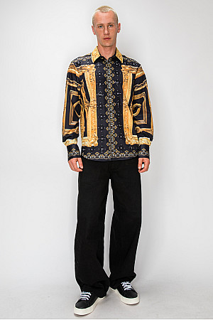 ACE CLUB Gold Frame Rhinestone Long Sleeve Shirt