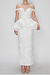 ACE CLUB E.V.E. White Off-Shoulder Embroidered Lace Peplum Maxi Dress ACE CLUB E.V.E. White Off-Shoulder Embroidered Lace Peplum Maxi Dress