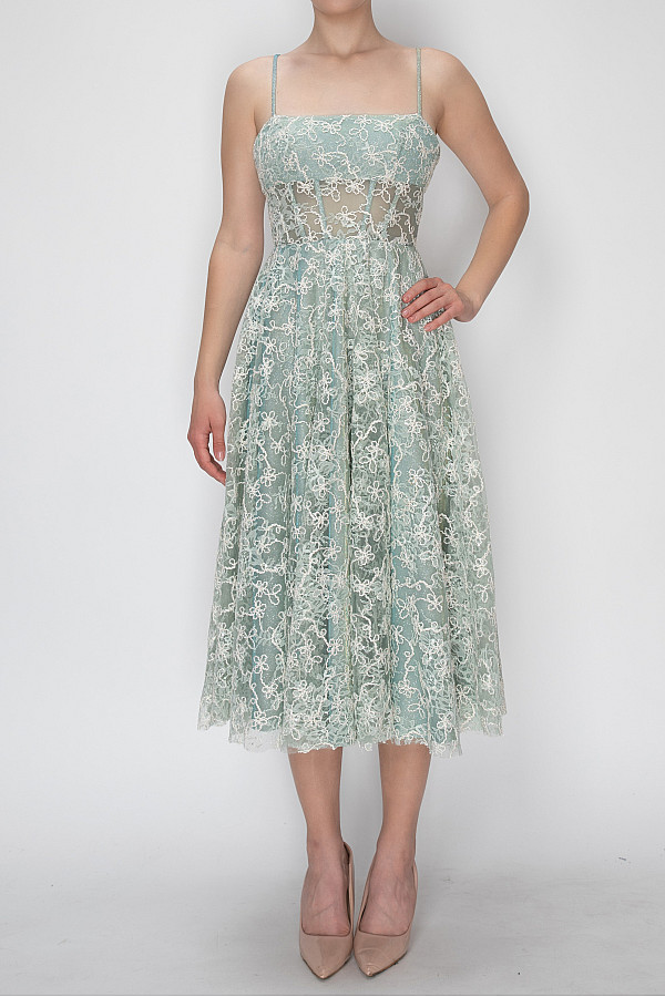 ACE CLUB E.V.E. Sage Floral Embroidered Lace Midi Dress ACE CLUB E.V.E. Sage Floral Embroidered Lace Midi Dress