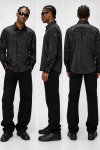 ACE CLUB Rhinestone Logo Pattern Long Sleeve Shirt