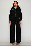 ACE CLUB E.V.E. Black Pearl Embellished Lace-Panel Hoodie & Wide-Leg Pants Set