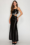 ACE CLUB E.V.E. Black Embellished Cutout Draped Satin Maxi Dress