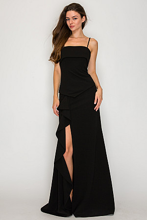 ACE CLUB E.V.E. Black Sculpted Bodice Ruffle Maxi Dress
