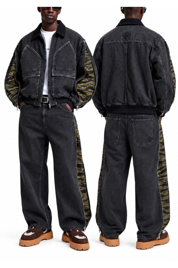 ACE CLUB Tiger Camo Washed Denim Jacket – Black