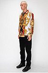 ACE CLUB Filigree Rhinestone Long Sleeve Shirt – White/Gold