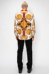 ACE CLUB Filigree Rhinestone Long Sleeve Shirt – White/Gold
